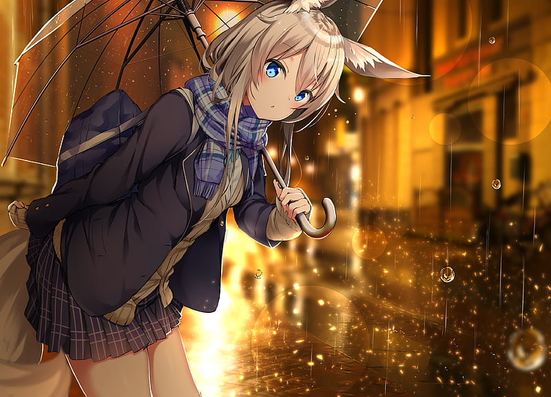 Anime Girl Umbrella Rain, anime-girl, anime, artist, artwork, digital-art, rain, HD wallpaper