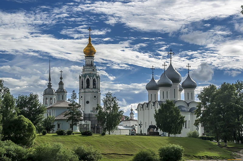 Monastery in Vologda, Russia, Vologda, Russia, church, monastery, clouds, HD wallpaper