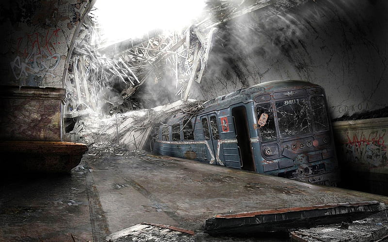 Destroyed the railway station-Aftermath world illustrator, HD wallpaper