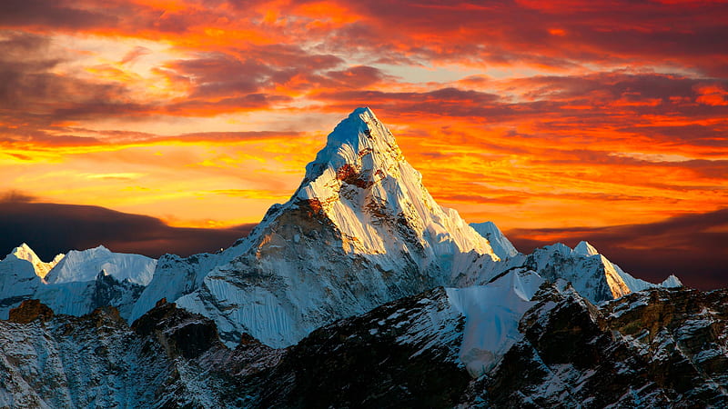 Himalayas at Sunset, mountain, sunset, himalayas, snow, HD wallpaper