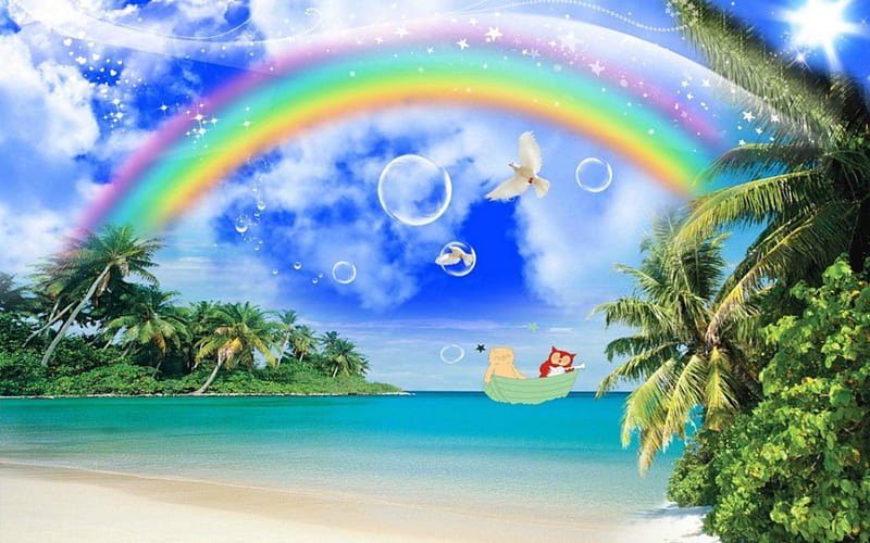 Beautiful rainbow, beach, rainbow, sky, trees, HD wallpaper | Peakpx