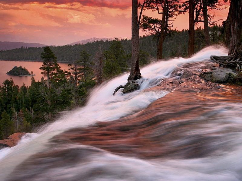 Lower Eagle Falls and Emerald Bay South Lake Tahoe California, waterfall, landscapes, HD wallpaper