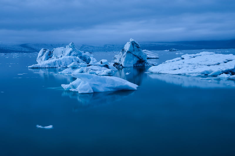 iceberg, ice floe, ice, water, snow, HD wallpaper