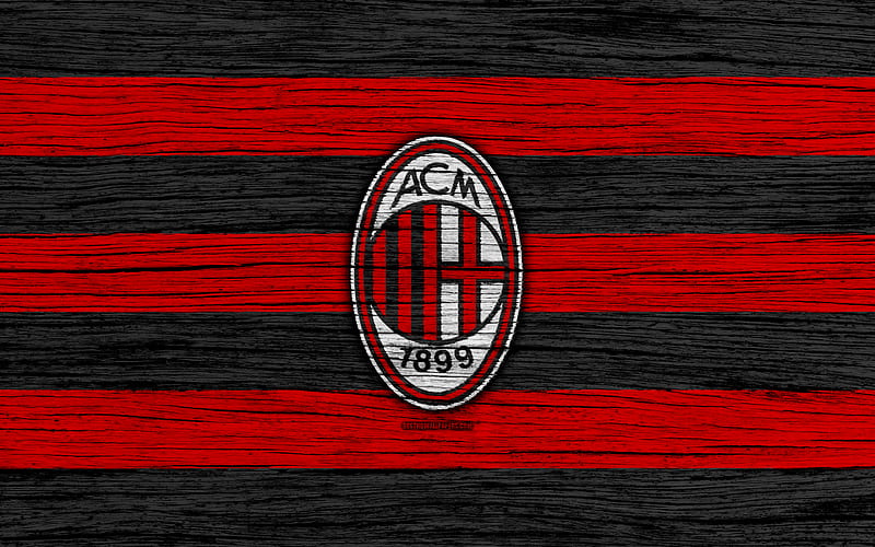 AC Milan Serie A, logo, Italy, Rossoneri, wooden texture, FC Milan, soccer, football, Milan FC, HD wallpaper
