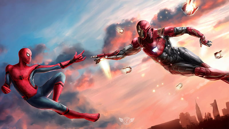 ironman vs spiderman drawing