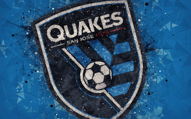 San Jose Earthquakes American soccer club, logo, creative geometric art, blue abstract background, emblem, art, MLS, San Jose, California, USA, Major League Soccer, football, HD wallpaper