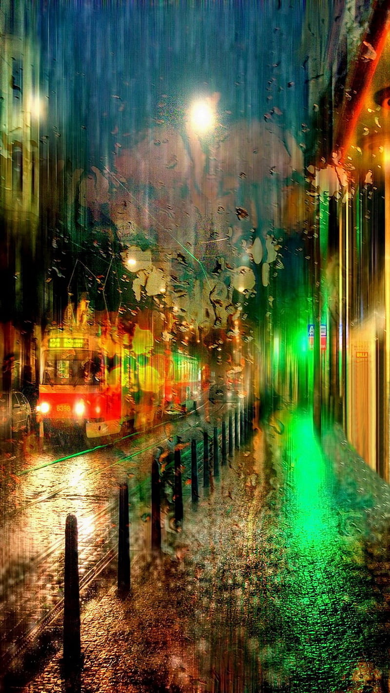 Night City, city, lights, night, rain, street, tram, HD phone wallpaper |  Peakpx