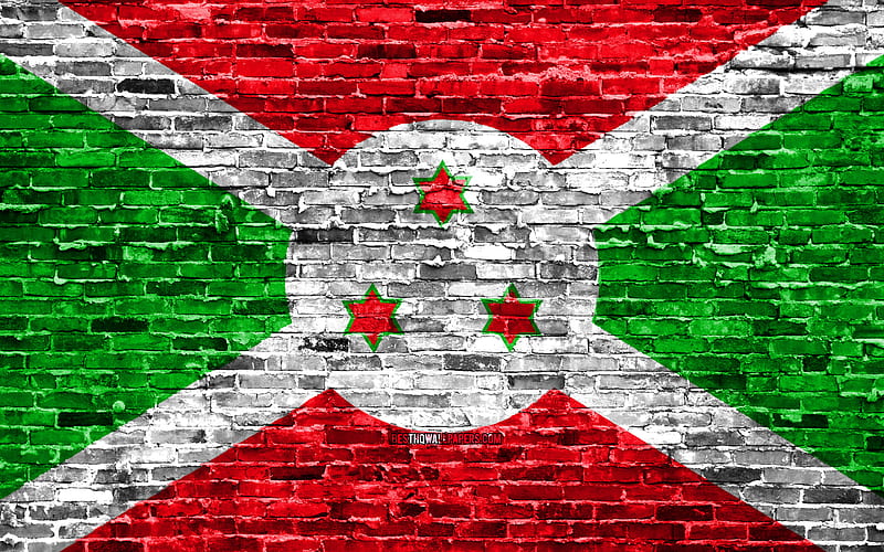 Burundi flag, bricks texture, Africa, national symbols, Flag of Burundi, brickwall, Burundi 3D flag, African countries, Burundi, HD wallpaper