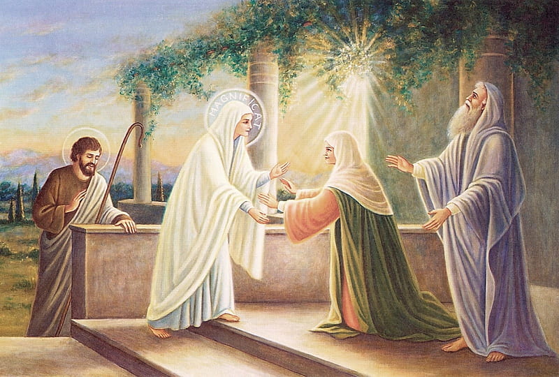 Mary visits Elizabeth, christ, visitation, jesus, gospel, virgin, mary, HD wallpaper