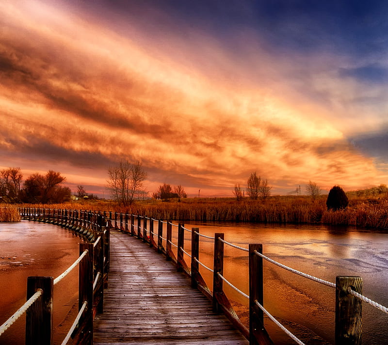 Road To Heaven, bridge, sunset, HD wallpaper