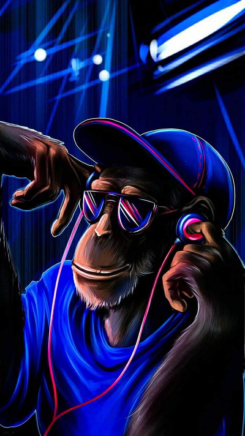 Cool Monkey, blue, headphones, music, HD phone wallpaper