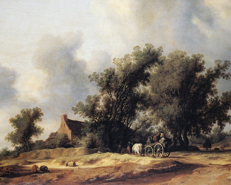 Salomon van Ruysdael - Road in the Dunes, painting, seventeenth century, dutch, landscape, HD wallpaper