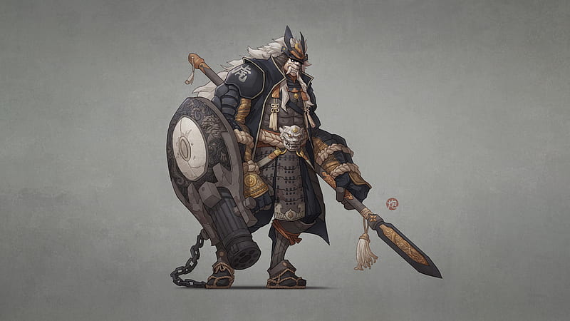 Mask Samurai Shield Spear Warrior Samurai, HD wallpaper