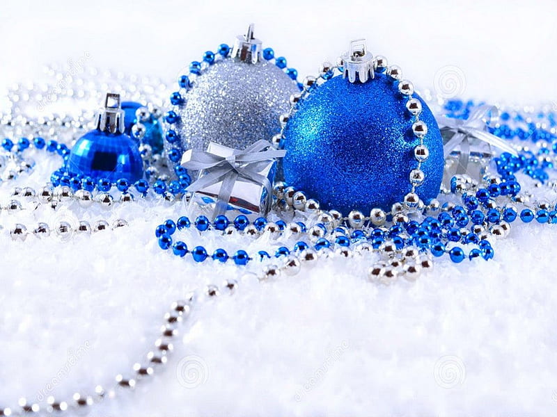 Baubles in blue, Christmas, balls, decorations, beads, silver, blue, HD wallpaper
