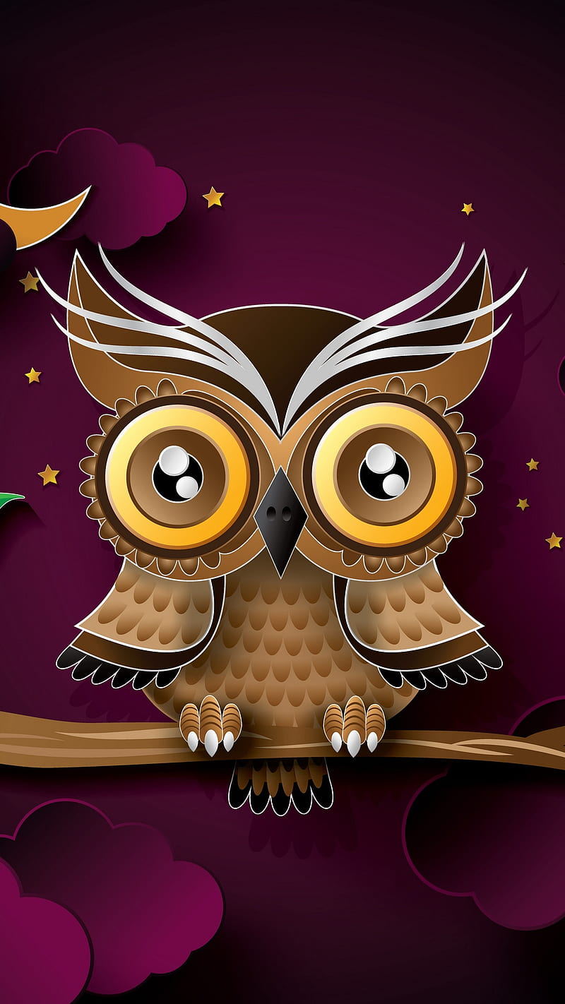 Owl, brown, cartoon, illustration, pink, HD phone wallpaper | Peakpx