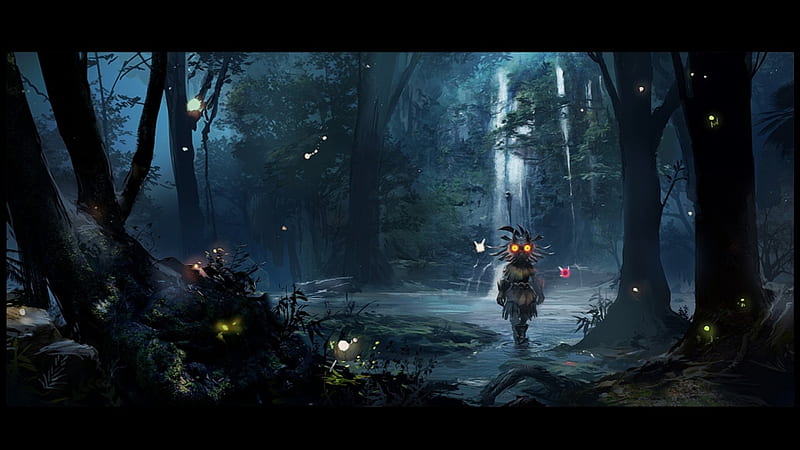 Majora's Mask Skull Kid in a dark forest, Forest, Legend of Zelda, Nintendo, Skull Kid, Majoras Mask, HD wallpaper