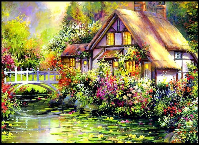 lovely house, art painting, lovely, arhitecture, house, HD wallpaper