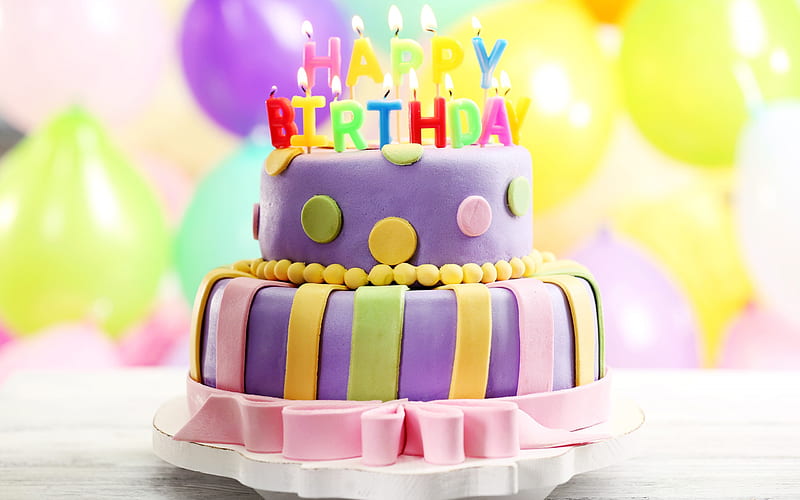 Happy birtay, cake with candles, birtay cake, candles, HD wallpaper