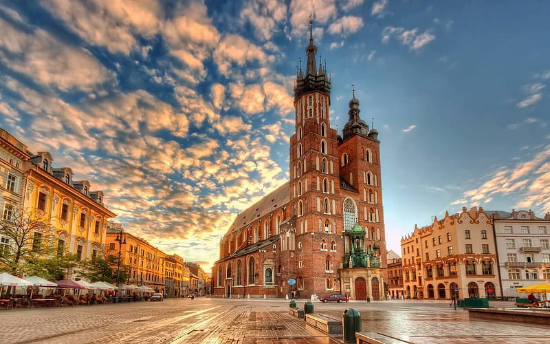 Church Mariacki in Krakow, Poland, Poland, Krakow, church, square, HD wallpaper