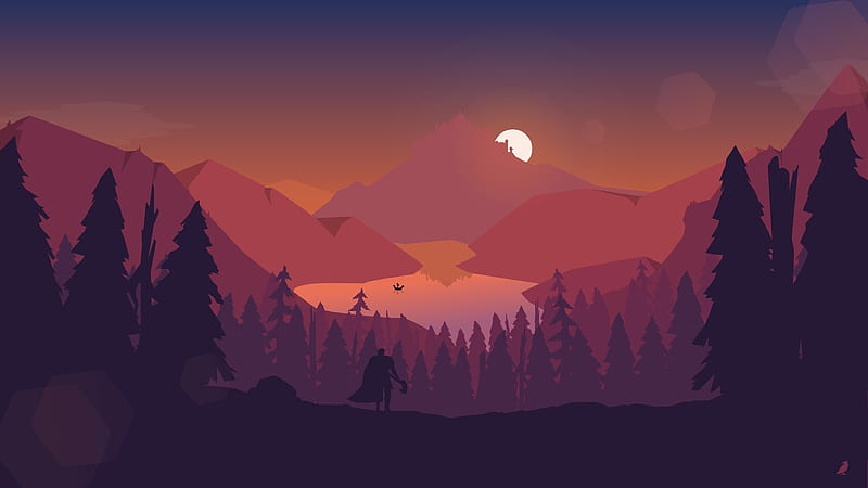 Lake Forest Mountains Illustration, lake, forest, mountains ...