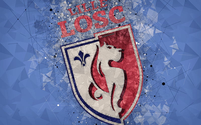 Lille OSC geometric art, French football club, creative art, logo, emblem, Ligue 1, blue abstract background, Lille, France, football, HD wallpaper