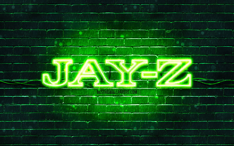 Jay-Z green logo superstars, american rapper, green brickwall, Jay-Z logo, Shawn Corey Carter, Jay-Z, music stars, Jay-Z neon logo, HD wallpaper