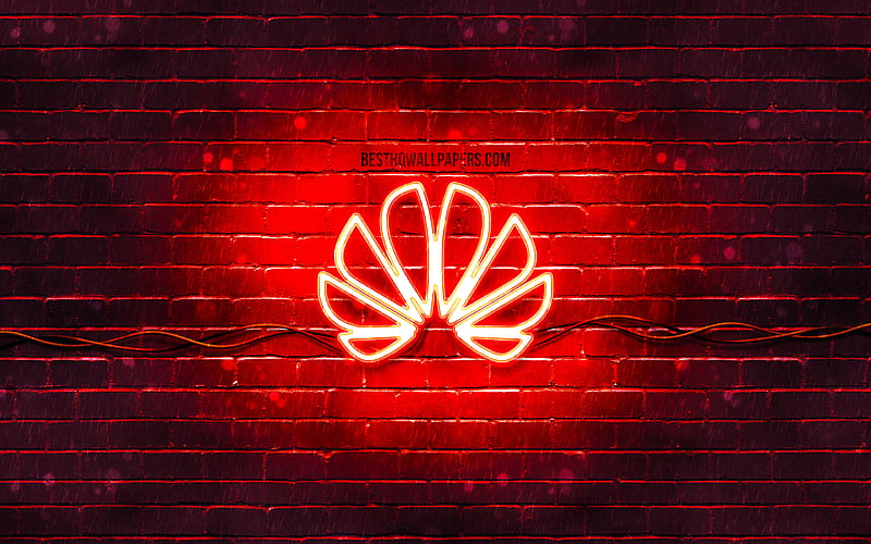 Huawei red logo red brickwall, Huawei logo, brands, Huawei neon logo, Huawei, HD wallpaper