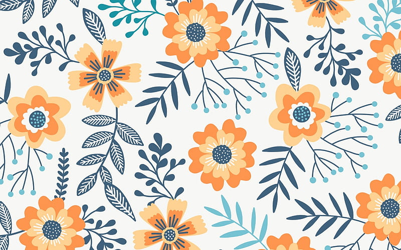 Orange Retro 70s Floral Pattern Wallpaper  Hovia