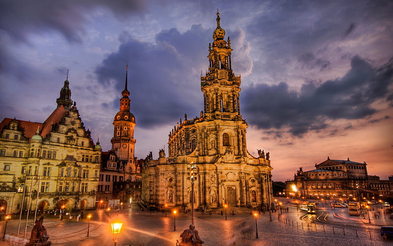 Dresden Cathedral, R, cityscapes, nightscapes, german cities, Europe, Dresden, Germany, Cities of Germany, Dresden Germany, HD wallpaper