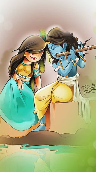 Cute Radha Krishna, radha krishna, cartoon, animation, love, hindu god,  bhakti, HD phone wallpaper | Peakpx
