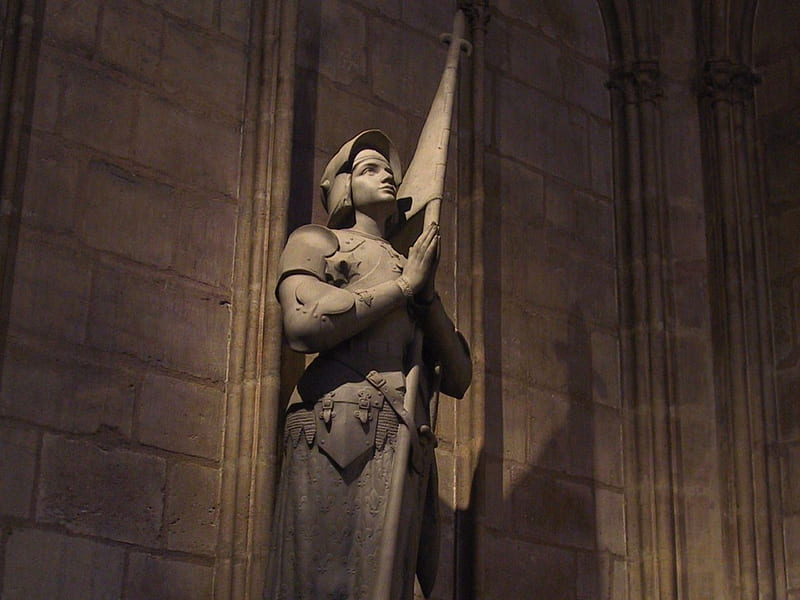 Joan D'Arc, Notre Dame Cathedral, darc, paris, notre dame, joan, HD wallpaper