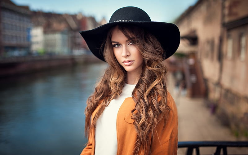 Beauty with hat , look, bokeh, girl, Lods Franck, grapher, Melissa, the city, hat, HD wallpaper