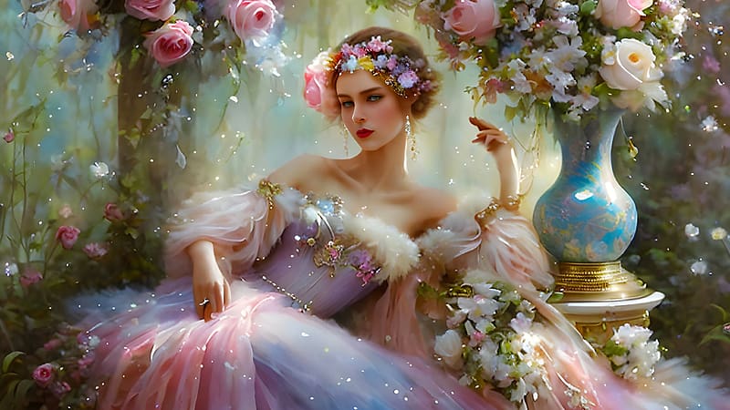 Spring Goddess, flowers, girl, spring, woman, art, , beautiful, digital ...
