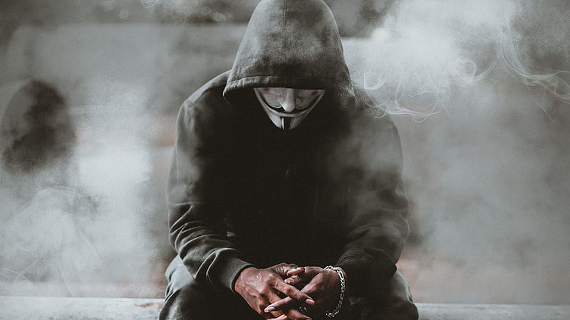 Man Black Hoodie Anonymus , anonymus, mask, hoodie, graphy, monochrome, black-and-white, HD wallpaper