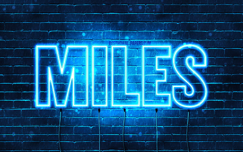 Miles with names, horizontal text, Miles name, blue neon lights, with Miles name, HD wallpaper