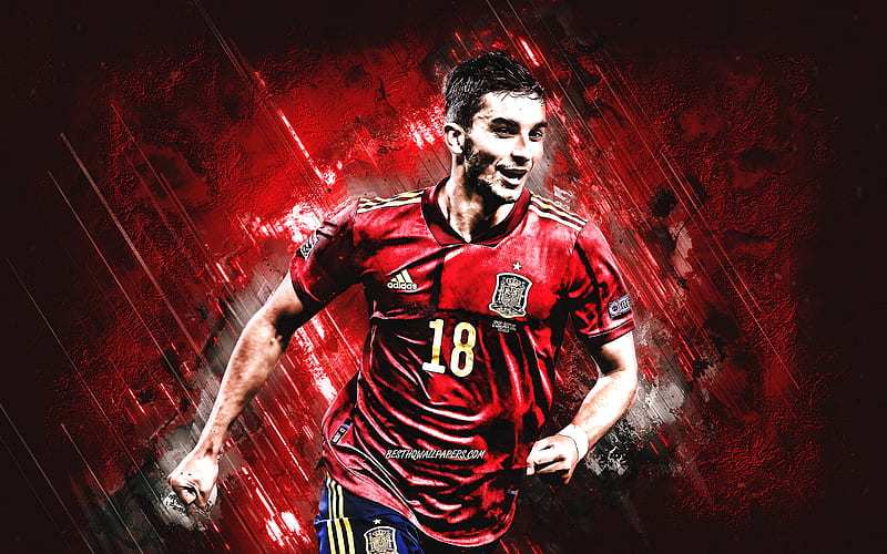 Ferran Torres, Spain national football team, spanish football player, portrait, Spain, football, red stone background, HD wallpaper
