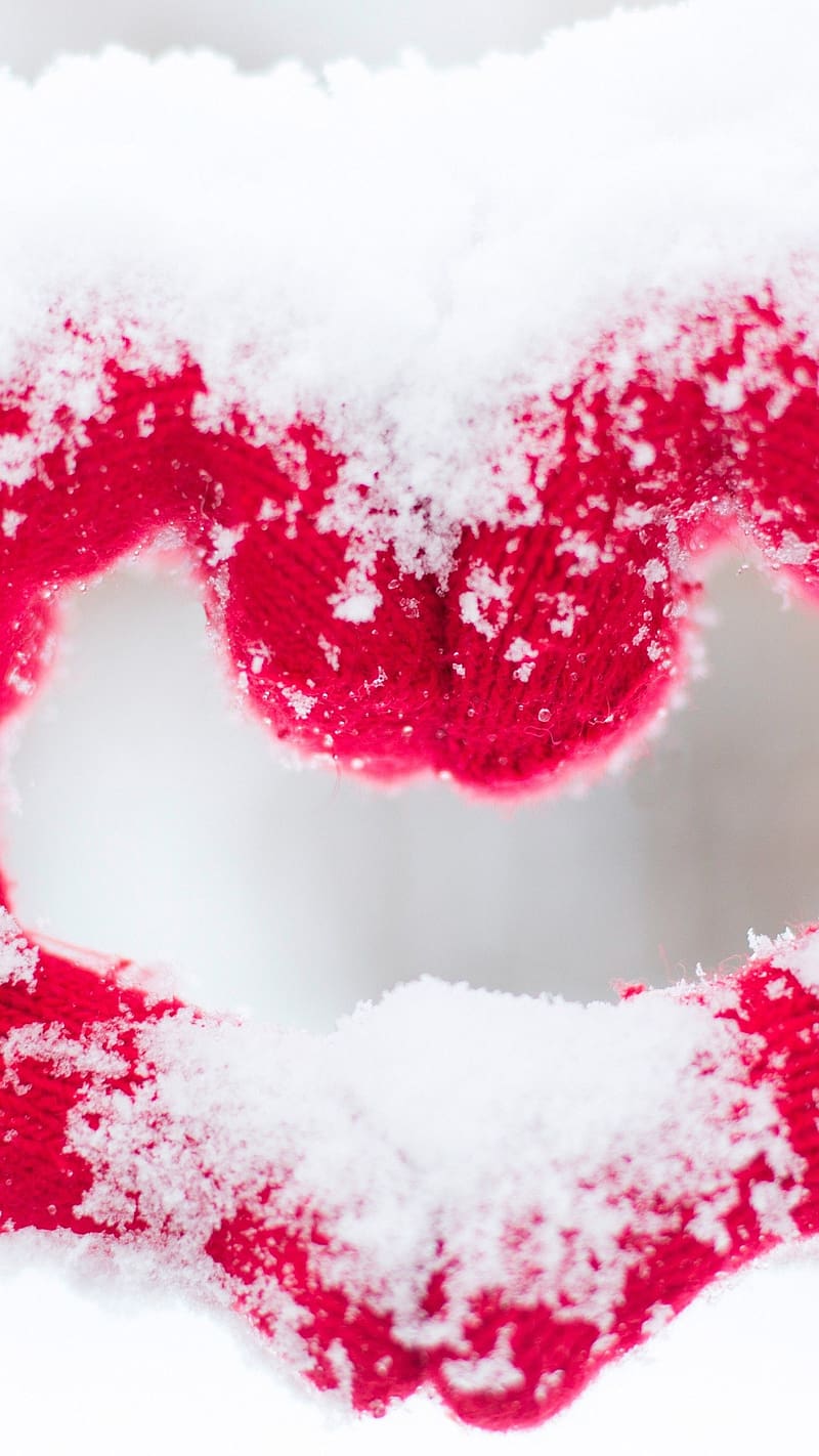 Love , Heart In Snow, heart, snow, pink, white, creative, care, HD phone wallpaper