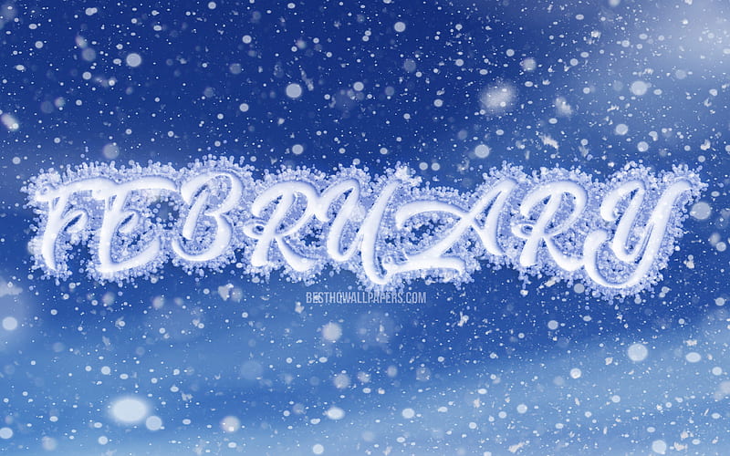 February snowfall, blue background, winter, February concepts, creative, February month, winter months, HD wallpaper