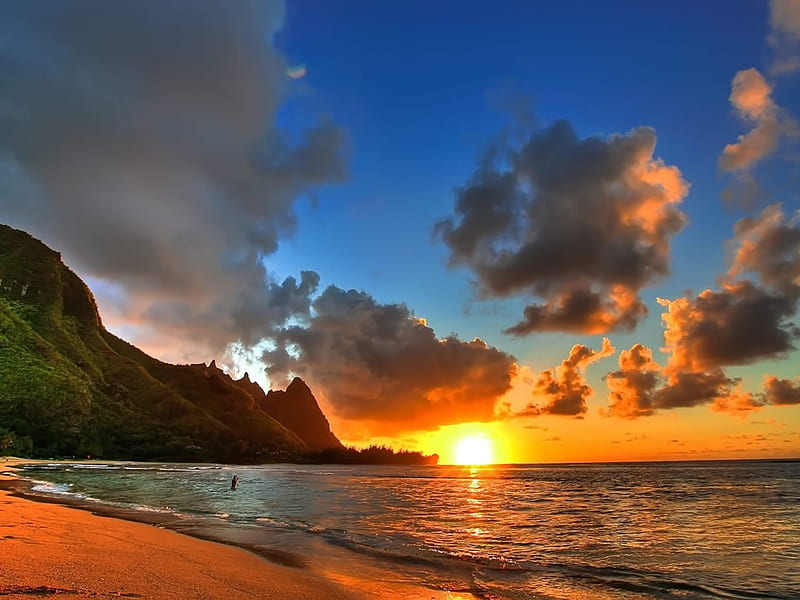 Summer Sunset, Sun, Ocean, Yellow, Bonito, Sunset, Clouds, Bright 