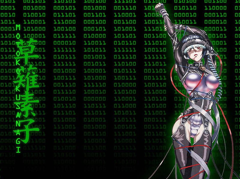 Motoko Kusangai, green, girl, anime, hot, matrix, HD wallpaper
