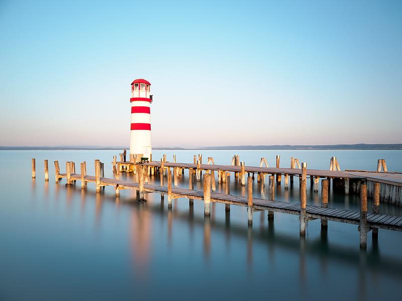 lighthouse, building, sea, pier, austria, HD wallpaper