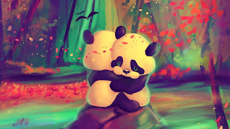 Panda Lovers , panda, artist, artwork, digital-art, artstation, HD wallpaper