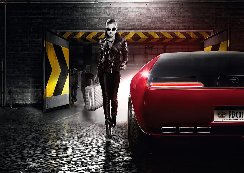 Opel In Sin City , opel, carros, artist, artwork, digital-art, behance, HD wallpaper