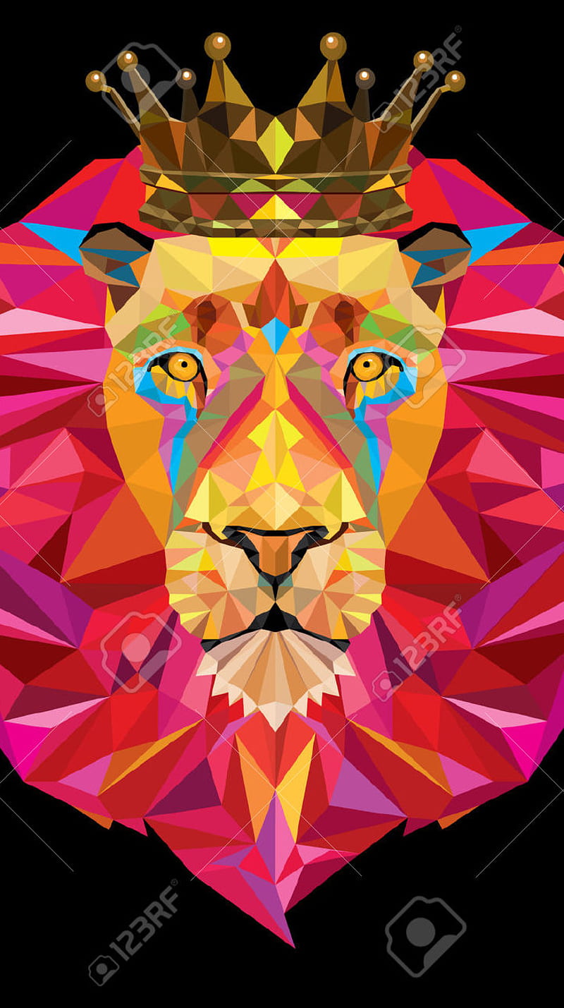 drawn, amazing, colors, cool, crown, jungle, king, lion, pink, the, HD phone wallpaper