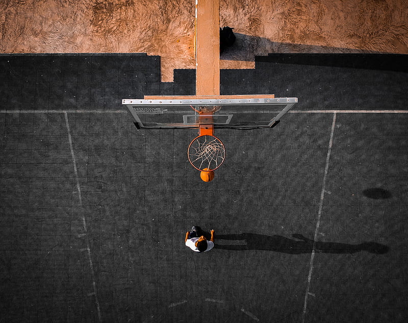 basketball, basketball hoop, ball, aerial view, HD wallpaper