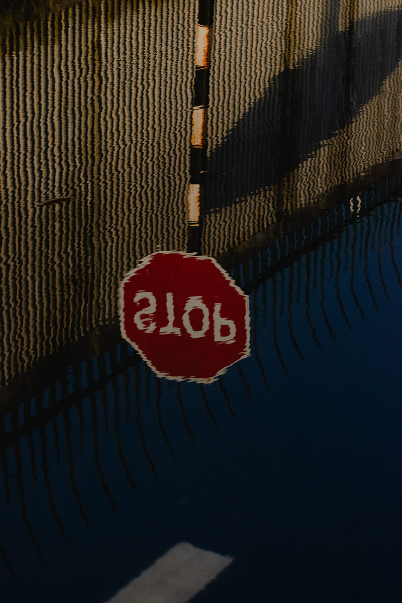 stop, sign, reflection, word, inscription, HD phone wallpaper