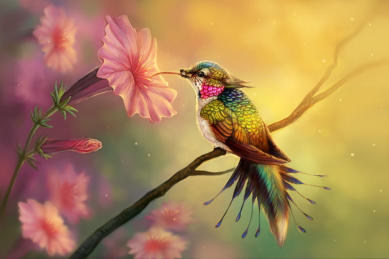 Hummingbird Fantasy Abstract Fractal, hummingbird, birds, abstract, artist, digital-art, HD wallpaper