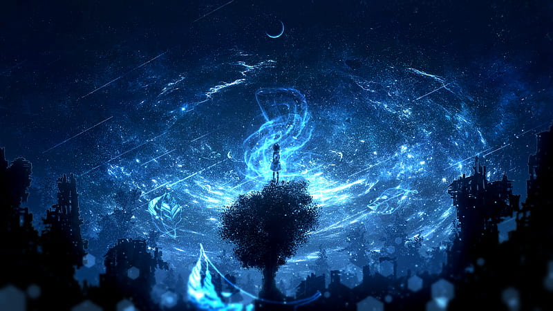 Anime, Original, Galaxy, Girl, Night, Sky, Starry Sky, HD wallpaper
