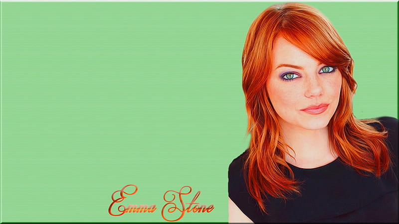 Emma Stone on Green Background, pretty, redhead, ginger, red head, bonito, woman, women, green, actress, beauty, gorgeous, amazing, female, lovely, red hair, emma stone, girl, eyes, HD wallpaper