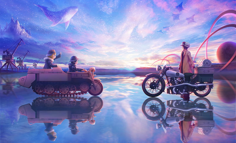 Anime Girl On Bike Ice, anime, artist, artwork, art, HD wallpaper